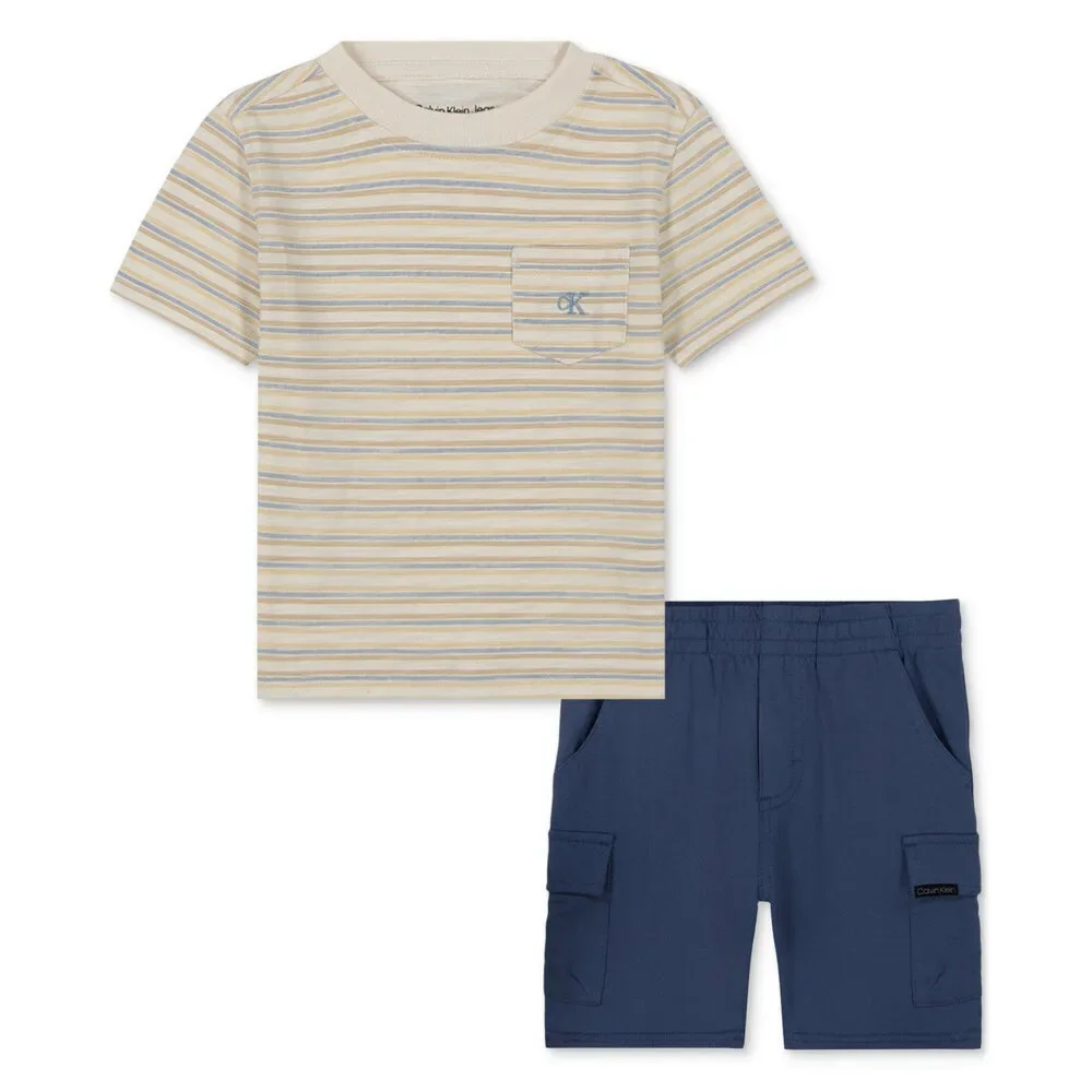 Calvin Klein Baby boys 2 Piece Set Striped T-Shirt & Cargo Shorts, 3-6 Months